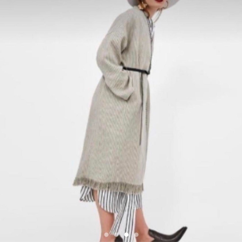Zara striped wrap dress trench coat 100% linen